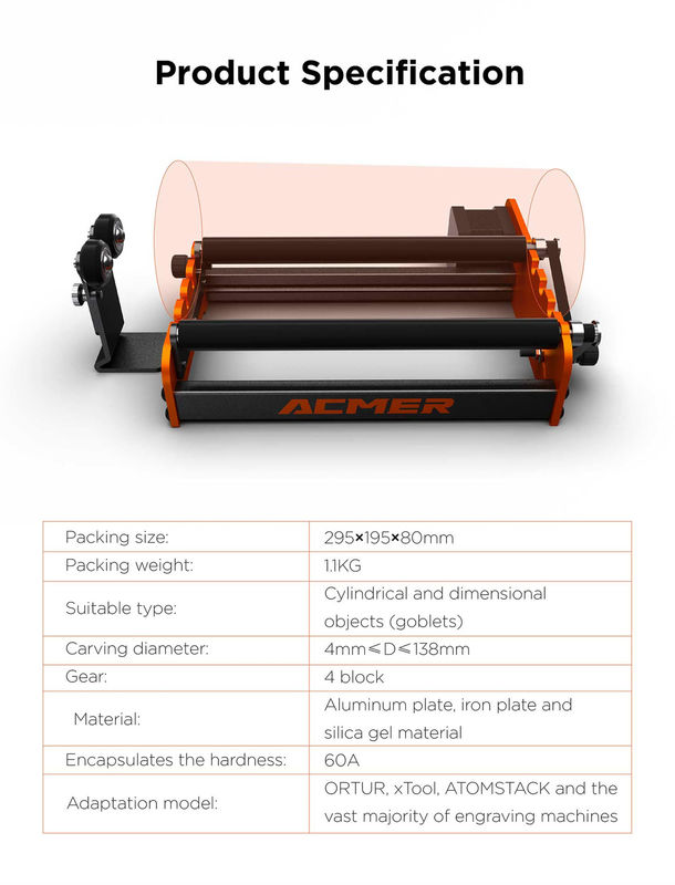 Acmer M2 gravure laser rouleau rotatif Y axe rotatif 360 degrés rouleau gravure laser