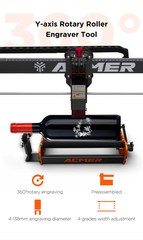 Acmer M2 gravure laser rouleau rotatif Y axe rotatif 360 degrés rouleau gravure laser
