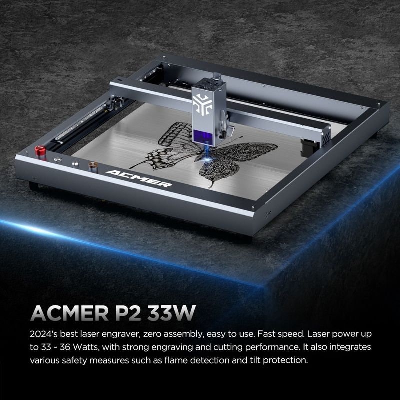 ACMER P2 33W machine de découpe à gravure au laser, gravure au laser sur bureau et coupeuse à haute vitesse 30000 mm/min
