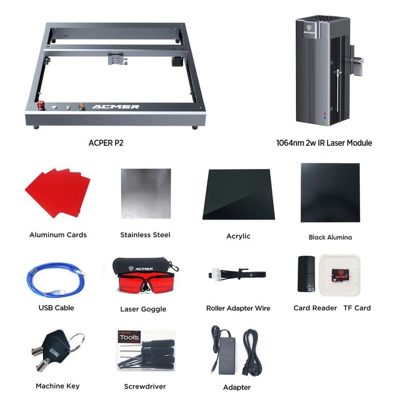 ACMER P2 IR Graveur laser à fibres 2w pour gravure métallique certifié FCC/CE/RoHS/FDA