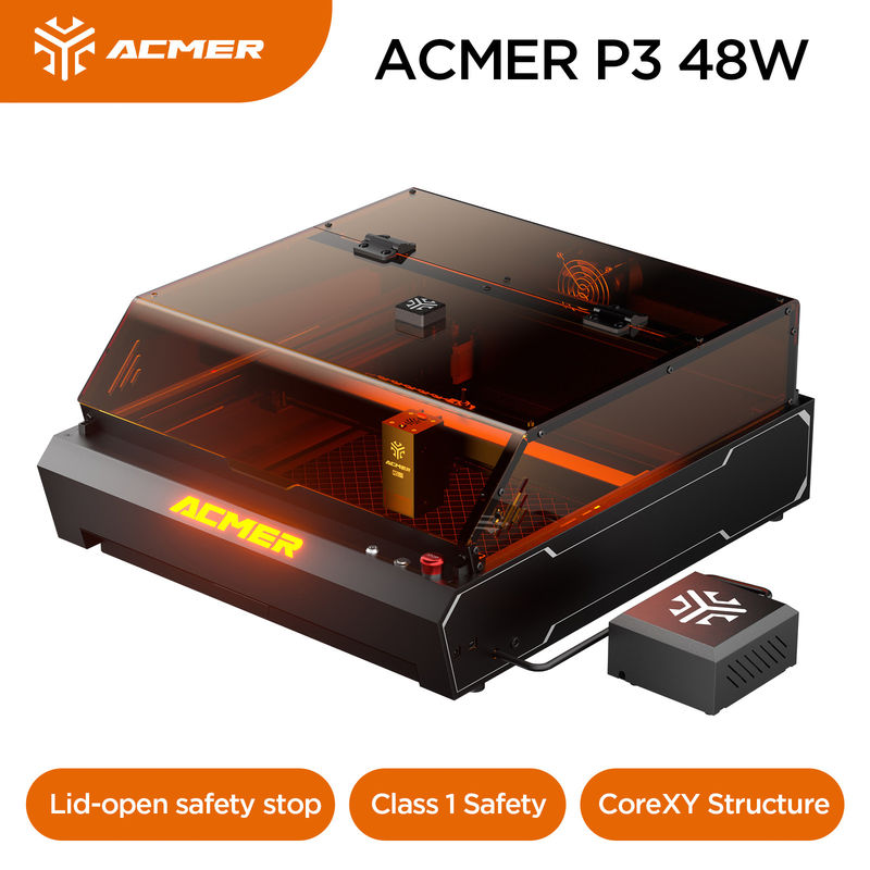 ACMER P3 48W Laser Engraver, 0,01mm Précision Diode Laser Cutter pour le métal du bois et un peu d'acrylique opaque foncé