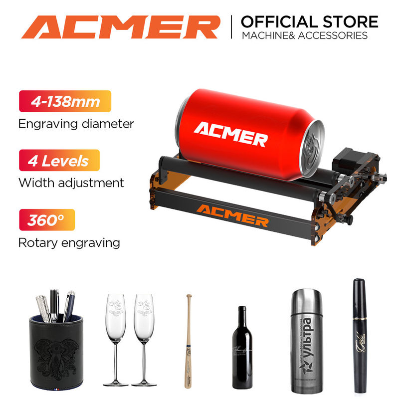 ACMER M2 Laser Rotary Roller Supports Gravure Objets cylindriques Bouteilles en verre Verres à tiges