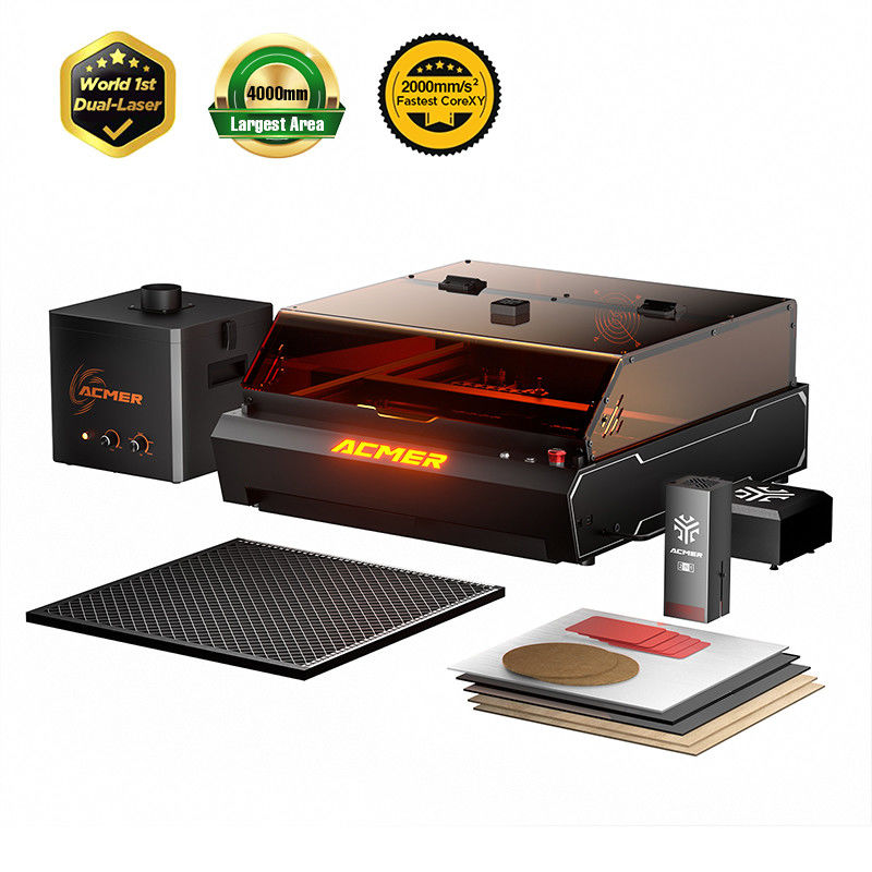 ACMER P3 2 en 1 gravure laser double avec laser à diode 10W laser IR 2W et purificateur d'air par fumée AP220