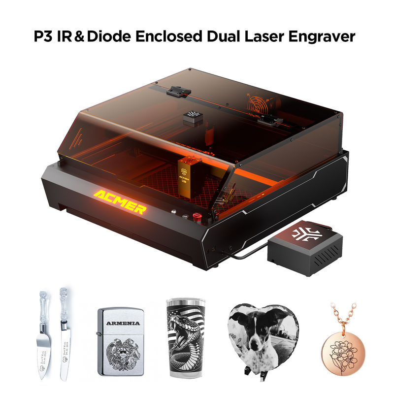 ACMER P3 96W CNC Laser Engraver Profils en aluminium à grande vitesse Fuselage 10000mw Diode Laser Méthode de communication USB/APP/TF